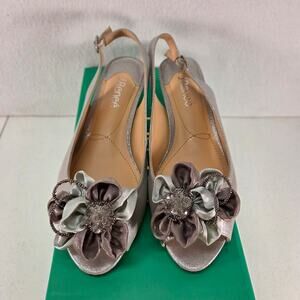 J. Renee Leonelle Dressy Slingback Sandals with Bow Silver Women's Size 8.5 NWT